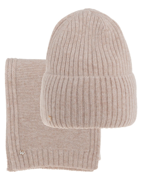 Шапка для девочки Жаклин комплект, Миалт бежевый/меланж, зима - Комплекты: шапка и шарф
