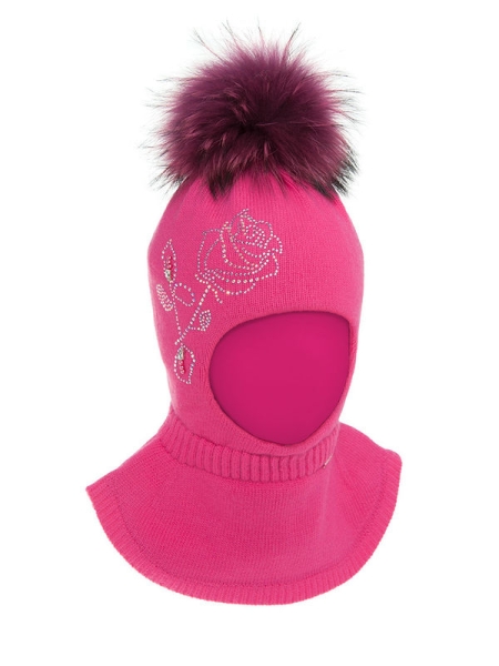 Шлем для девочки Помпадур, Миалт фуксия, зима - Шапки-шлемы зима-осень