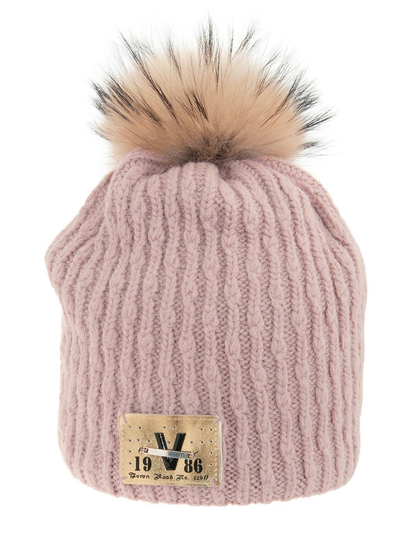 Шапка для девочки Great-2, Миалт пудровый, зима - Шапки с меховым помпоном