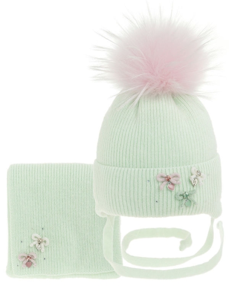 Комплект для девочки Корзиночка комплект, Миалт бледно-ментоловый, зима - Комплекты: шапка и шарф