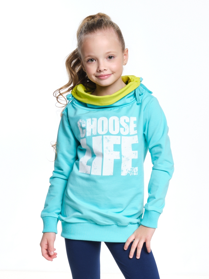 Толстовка для девочек Mini Maxi, модель 0483, цвет бирюзовый - Толстовки с воротом