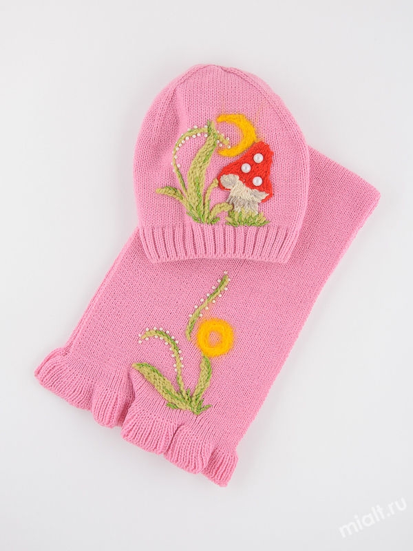 Комплект для девочки Мухоморчик комплект, Миалт розовый - Комплект: шапочки и шарф