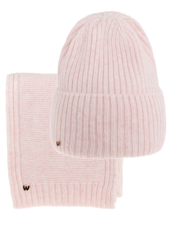 Шапка для девочки Жаклин комплект, Миалт бело-розовый/меланж, зима - Комплекты: шапка и шарф