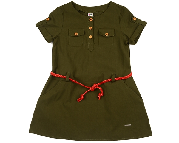 Платье для девочек Mini Maxi, модель 4430, цвет хаки/красный - Платья для девочек с коротким рукавом