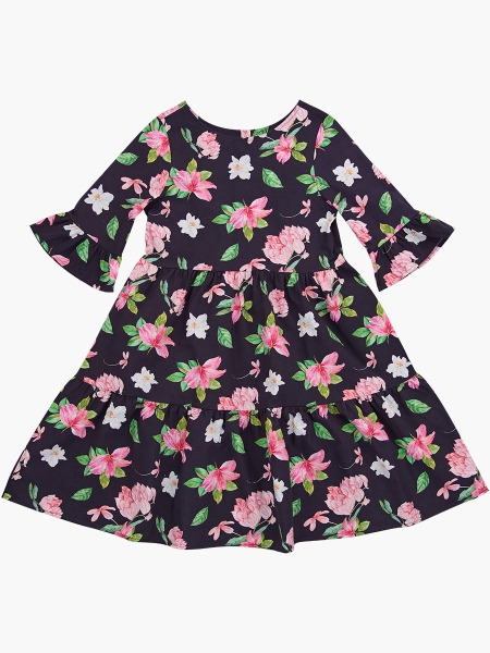 Платье для девочек Mini Maxi, модель 7642, цвет синий/зеленый/мультиколор - Платья для девочек с рукавом 3/4