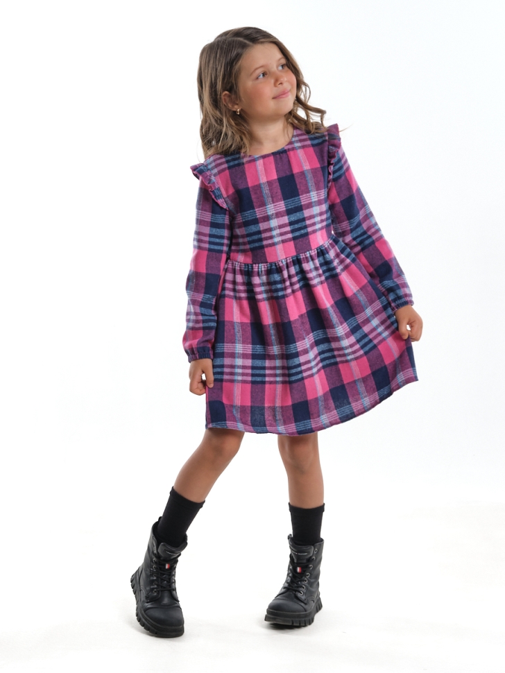 Платье для девочек Mini Maxi, модель 7878, цвет клетка/малиновый - Платья для девочек с длинным рукавом