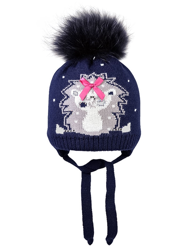 Шапка для девочки Ежонок, Миалт - Шапки с меховым помпоном