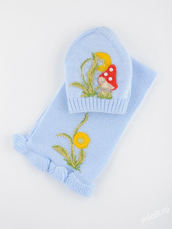 Комплект для девочки Мухоморчик комплект, Миалт голубой - Комплект: шапочки и шарф