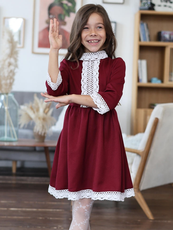 Платье для девочки школьное БУШОН SK43, цвет бордовый - 