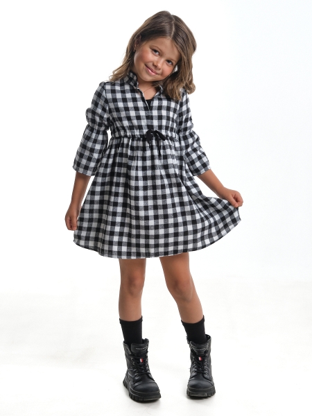 Платье для девочек Mini Maxi, модель 7877, цвет черный/белый/клетка - Платья для девочек с длинным рукавом