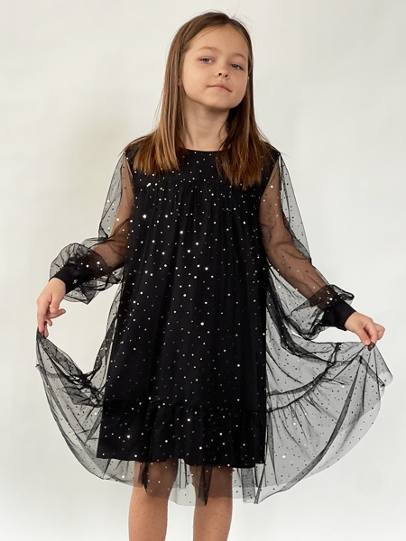 Платье для девочки нарядное БУШОН ST53, цвет черный блестки - Платья коктельные / вечерние