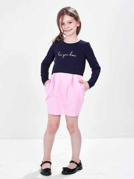 Платье для девочек Mini Maxi, модель 1246, цвет синий/розовый - Платья для девочек с длинным рукавом