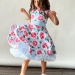 Платье для девочки нарядное БУШОН ST30, стиляги, цвет голубой/розовый цветы