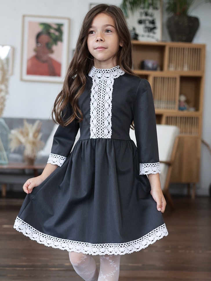 Платье для девочки школьное БУШОН SK43, цвет графит - 