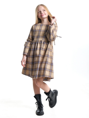Платье для девочек Mini Maxi, модель 6837, цвет бежевый/клетка