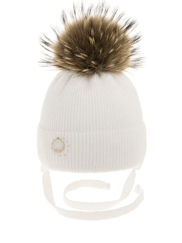 Шапка для девочки Нефрит, Миалт белый, зима - Шапки с меховым помпоном