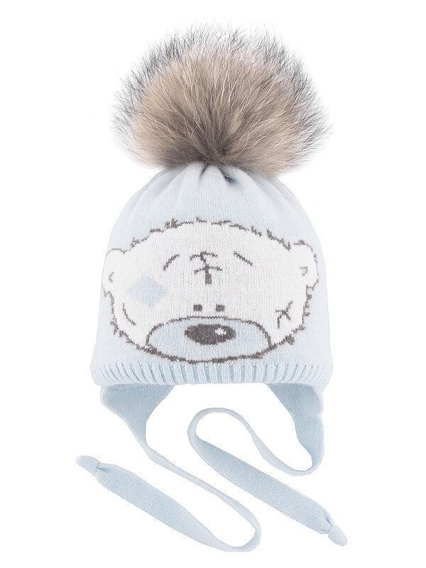Шапка для мальчика Тёма, Миалт бледно-голубой - С меховым помпоном
