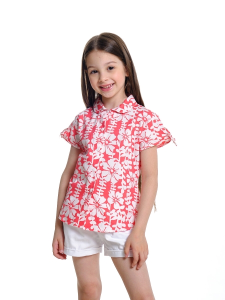 Рубашка для девочек Mini Maxi, модель 332159, цвет белый/коралловый - Блузки с коротким рукавом