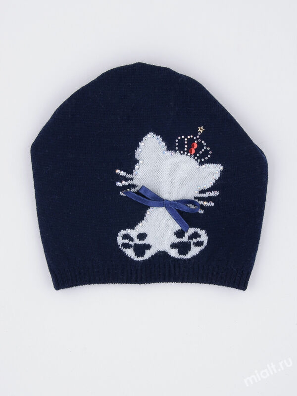 Шапка для девочки Мэм, Миалт темно-синий/белый, весна-осень - Для девочек весна-осень