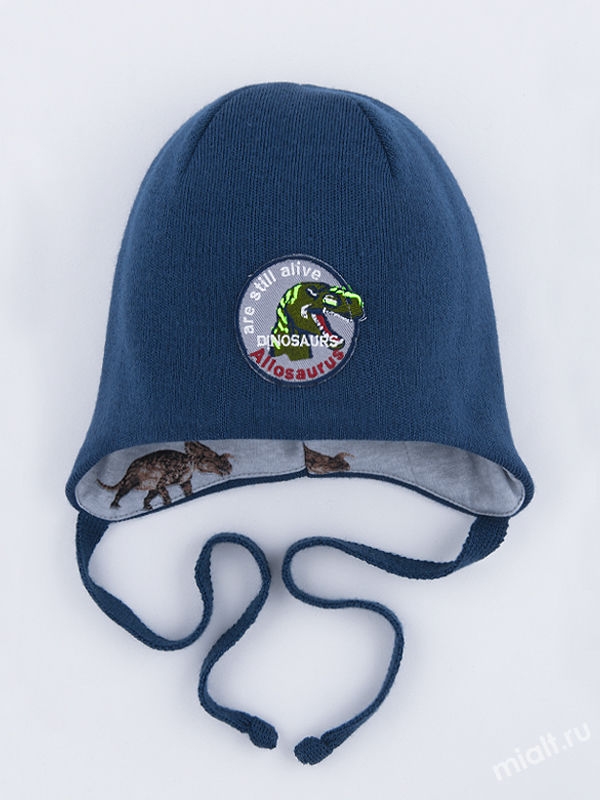 Шапка для мальчика Эра динозавров, Миалт джинсовый, зима-весна-осень - Шапки весна-осень