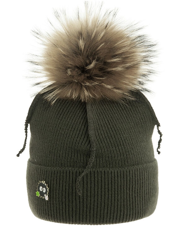 Шапка для девочки Darling, Миалт серый/хаки, зима - Шапки с меховым помпоном