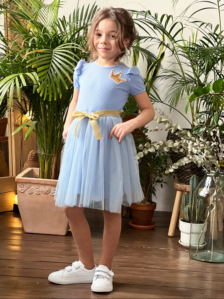 Платье для девочки нарядное БУШОН ST50, цвет бирюза, принт однотонный - Платья коктельные / вечерние