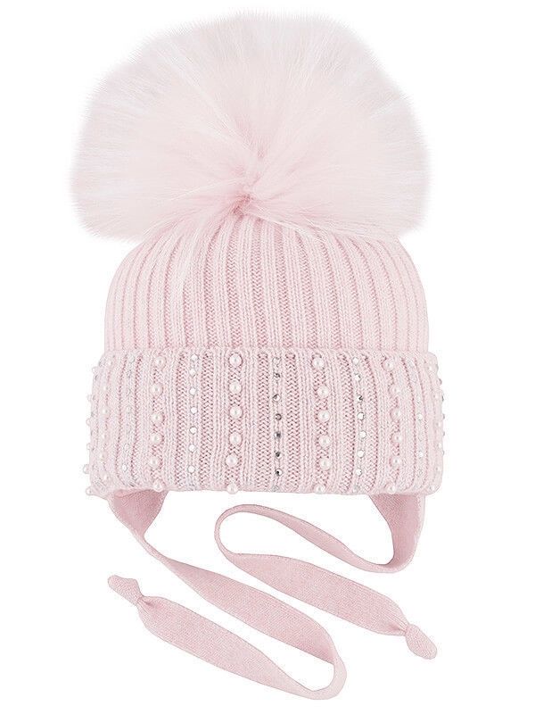 Шапка для девочки Пастила, Миалт грязно-розовый, зима - Шапки с меховым помпоном