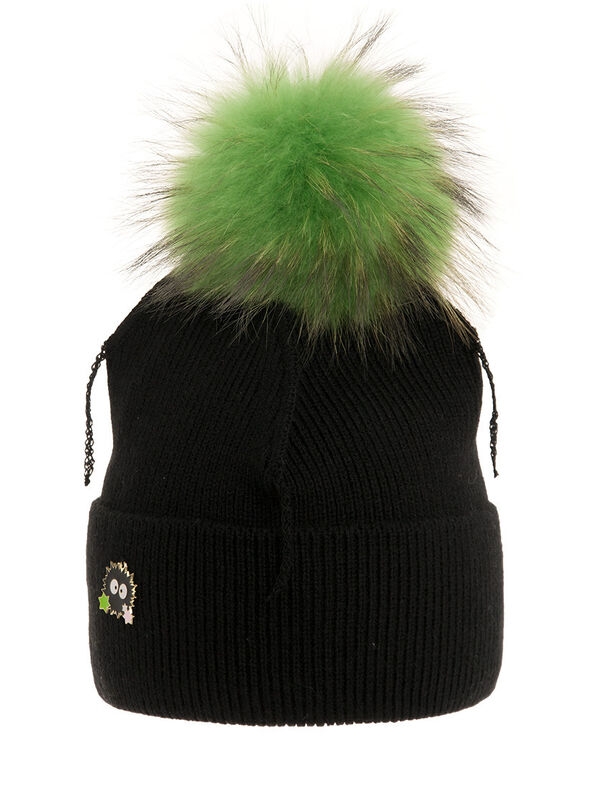 Шапка для девочки Darling, Миалт черный, зима - Шапки с меховым помпоном