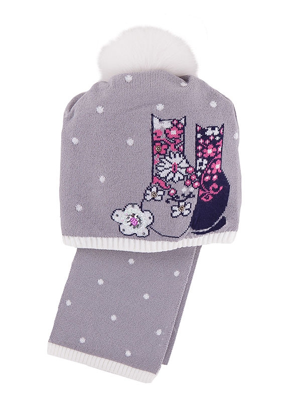 Комплект для девочки Мода 2, Миалт белый/светло-серый, зима - Комплекты: шапка и шарф
