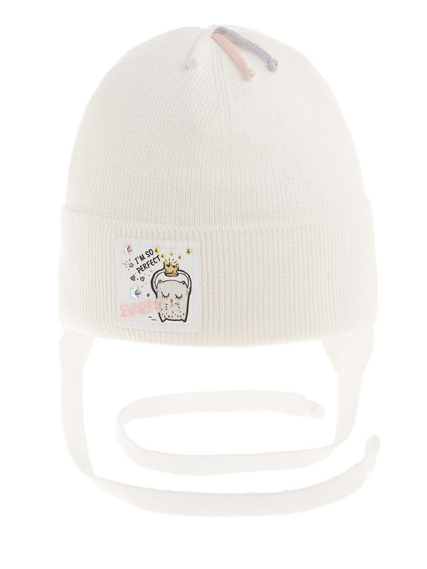 Шапка для девочки Персик, Миалт белый, весна-осень - Шапочки на завязках