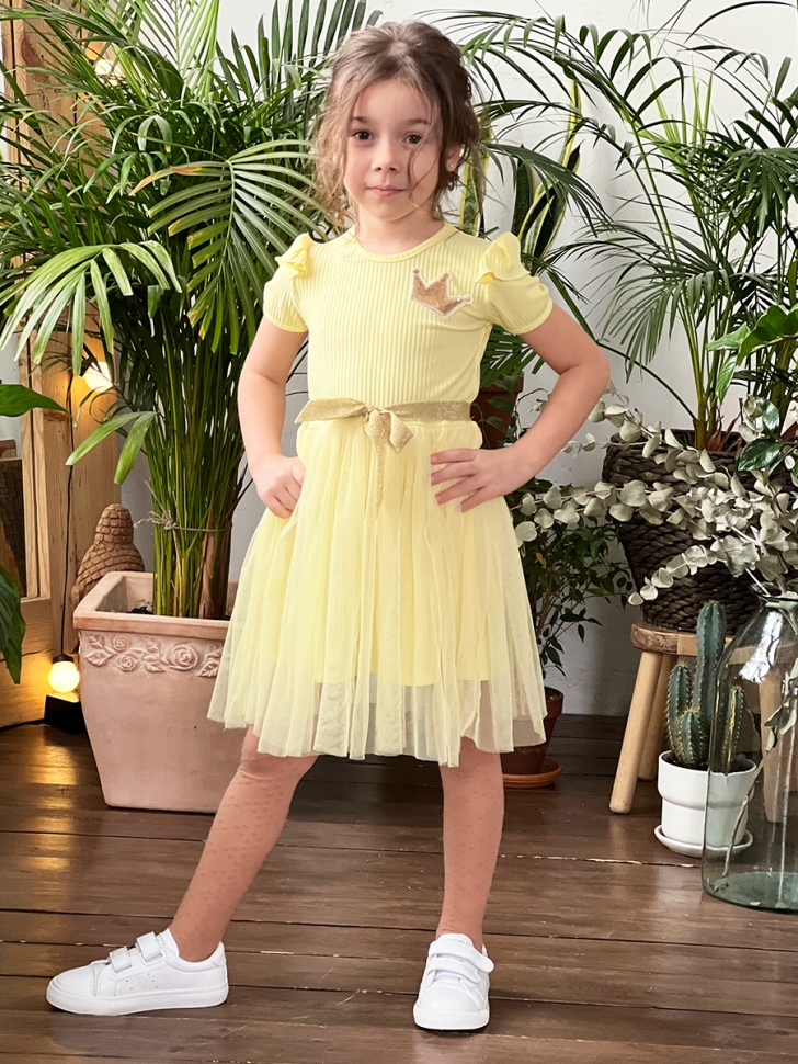 Платье для девочки нарядное БУШОН ST50, цвет желтый, принт однотонный - Платья коктельные / вечерние
