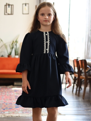 Платье для девочки школьное БУШОН ST52, цвет темно-синий