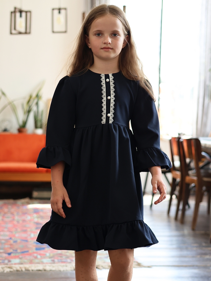 Платье для девочки школьное БУШОН ST52, цвет темно-синий - Платья / сарафаны для школы