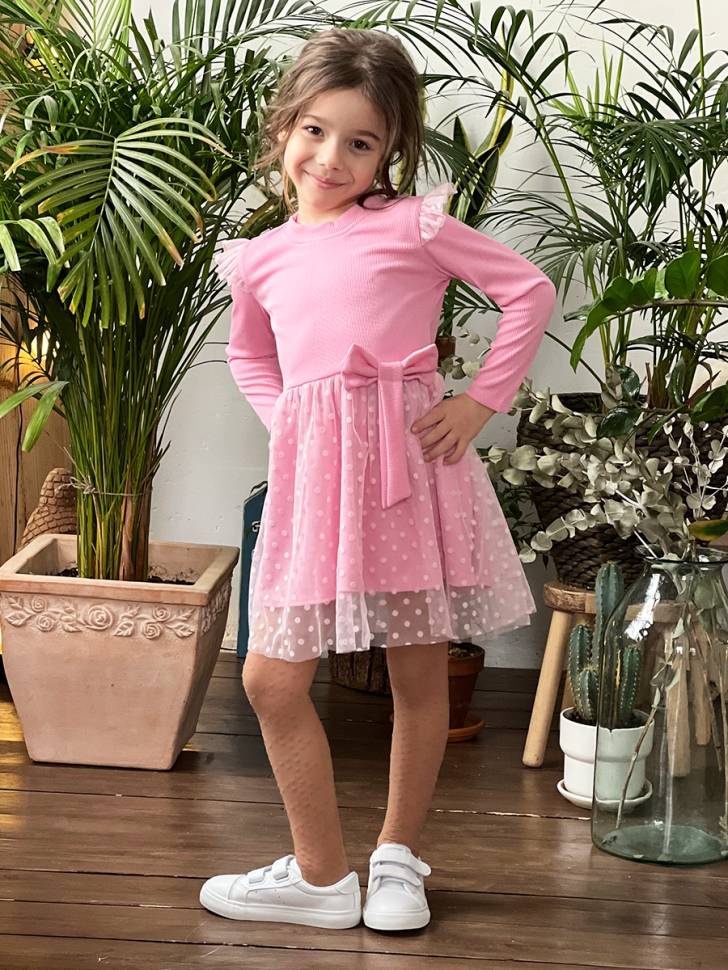 Платье для девочки нарядное БУШОН ST50, цвет розовый , принт однотонный - Платья коктельные / вечерние