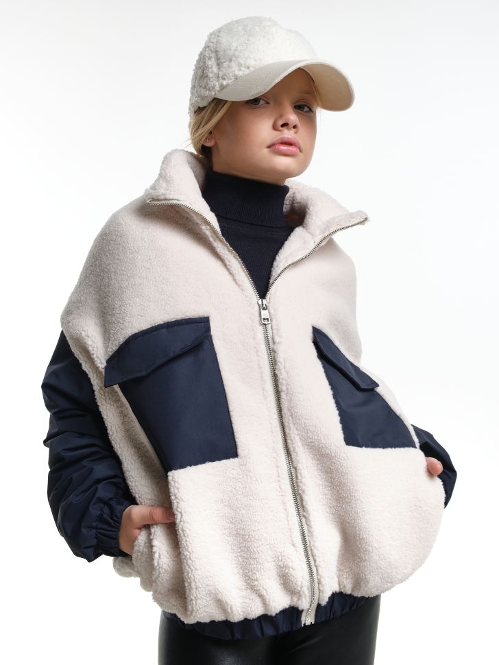 Джемпер для девочек Mini Maxi, модель 338231, цвет белый/синий - Бомберы / куртки