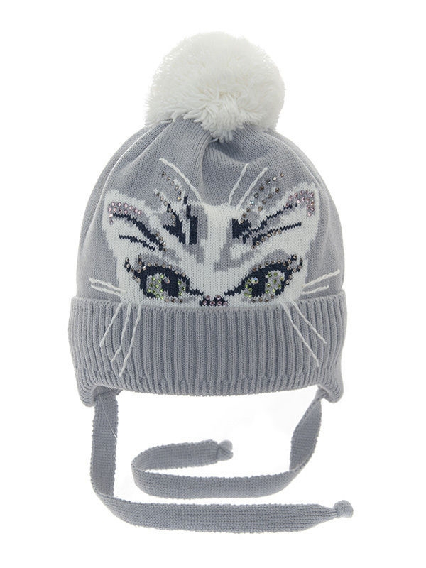 Шапка для девочки Снежок-2, Миалт светло-серый/белый - Шапочки на завязках