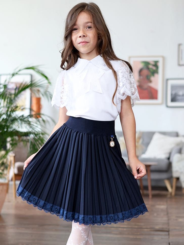 Юбка для девочек школьная БУШОН, модель SK90, цвет темно-синий - 