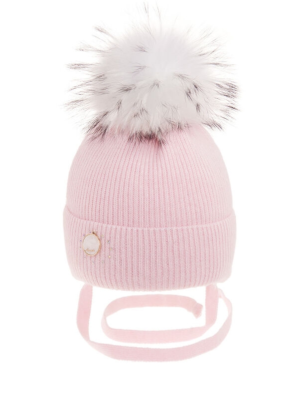 Шапка для девочки Нефрит, Миалт светло-розовый, зима - Шапки с меховым помпоном