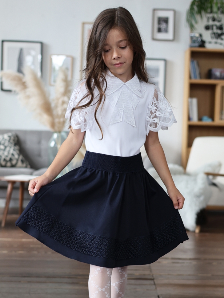 Юбка для девочек школьная БУШОН, модель SK90, цвет темно-синий - 