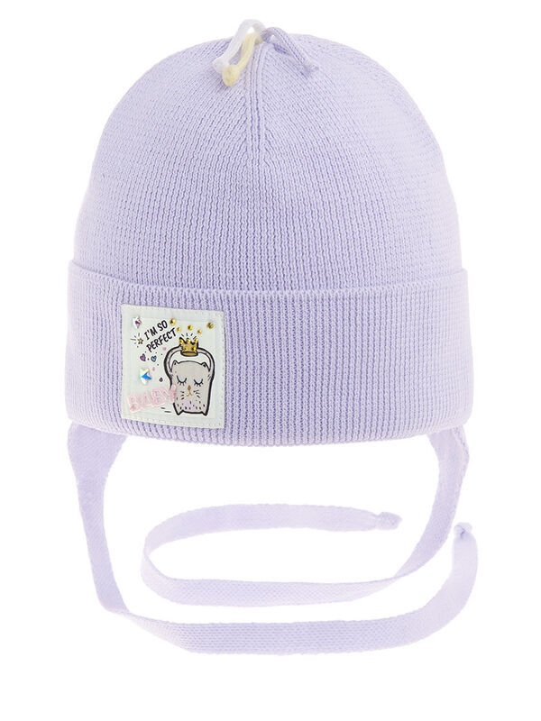 Шапка для девочки Персик, Миалт бледно-сиреневый, весна-осень - Шапочки на завязках