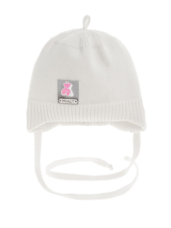 Шапка для девочки Щечка, Миалт белый, весна-осень - Шапочки на завязках