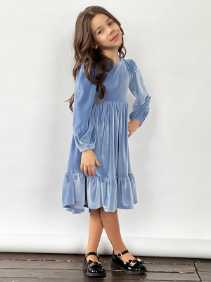 Платье велюровое нарядное БУШОН ST63, цвет серо-голубой