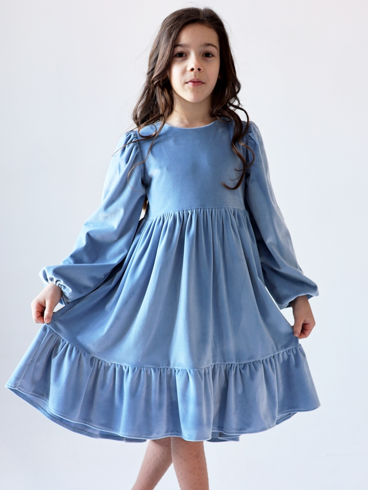 Платье велюровое нарядное БУШОН ST63, цвет серо-голубой - 