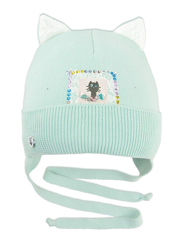 Шапка для девочки Миндалька, Миалт мятный, весна-осень - Шапочки на завязках