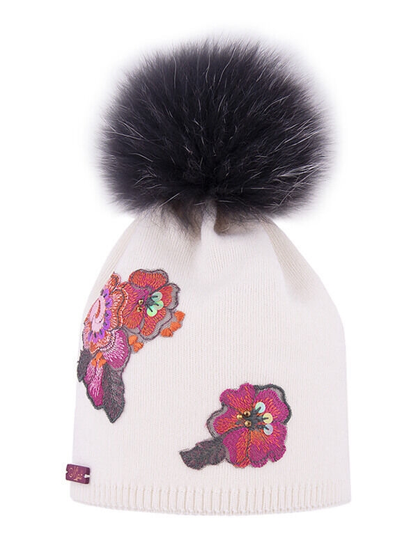 Шапка для девочки Мартина, Миалт белый, зима - Шапки с меховым помпоном