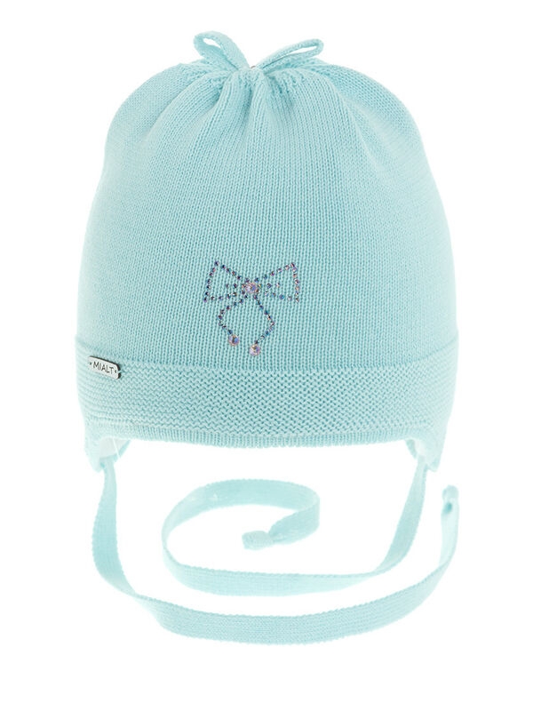 Шапка для девочки Ася, Миалт светло-мятный, весна-осень - Шапочки на завязках