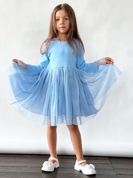 Платье для девочки нарядное БУШОН ST56, цвет голубой - Платья коктельные / вечерние