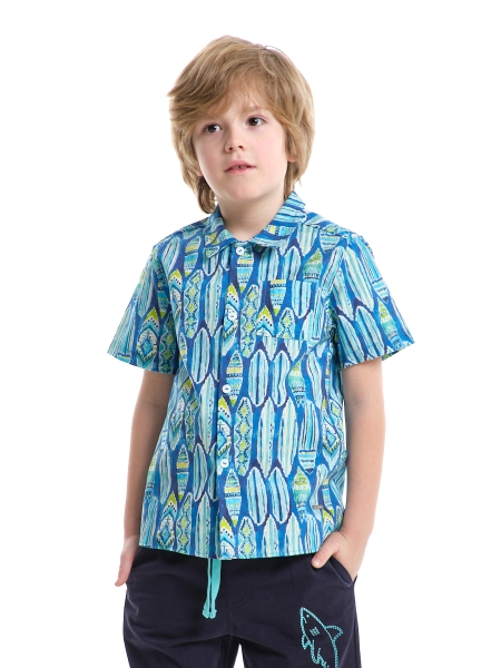 Рубашка для мальчиков Mini Maxi, модель 7928, цвет синий - Рубашки с коротким рукавом