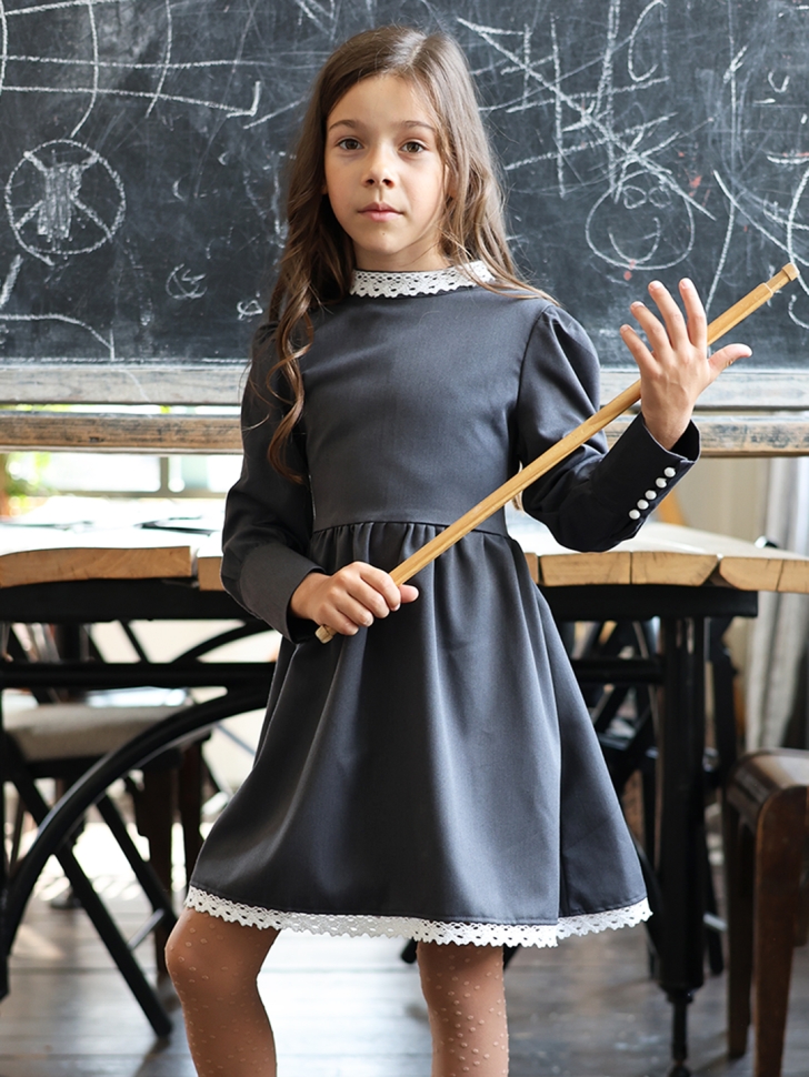 Платье для девочки школьное БУШОН SK42, цвет графит - 