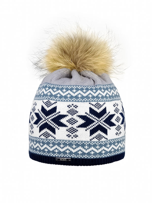 Шапка Андорра, Миалт темно-синий/джинс - Шапки с меховым помпоном